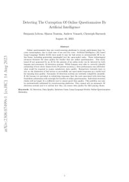 Detecting The Corruption Of Online Questionnaires By Artificial
  Intelligence