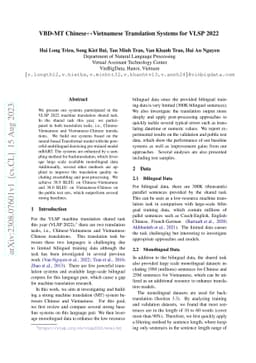 VBD-MT Chinese-Vietnamese Translation Systems for VLSP 2022