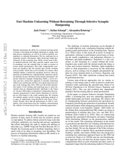 Fast Machine Unlearning Without Retraining Through Selective Synaptic
  Dampening