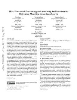 SPM: Structured Pretraining and Matching Architectures for Relevance
  Modeling in Meituan Search