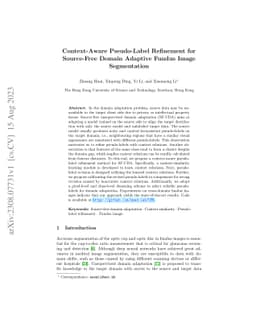 Context-Aware Pseudo-Label Refinement for Source-Free Domain Adaptive
  Fundus Image Segmentation