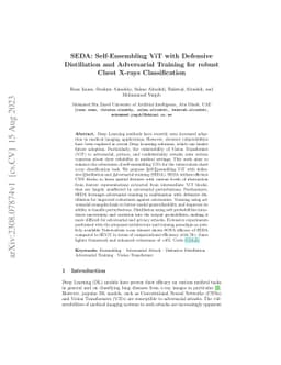 SEDA: Self-Ensembling ViT with Defensive Distillation and Adversarial
  Training for robust Chest X-rays Classification