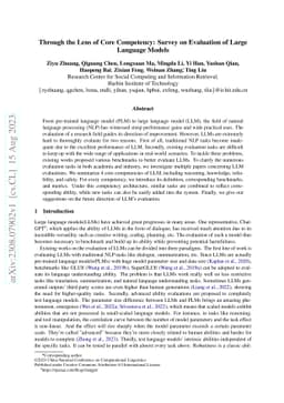 Through the Lens of Core Competency: Survey on Evaluation of Large
  Language Models