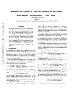 Learning logic programs by discovering higher-order abstractions