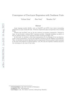 Convergence of Two-Layer Regression with Nonlinear Units