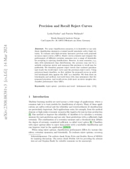 Precision and Recall Reject Curves for Classification