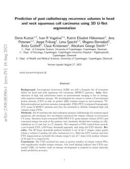 Prediction of post-radiotherapy recurrence volumes in head and neck
  squamous cell carcinoma using 3D U-Net segmentation
