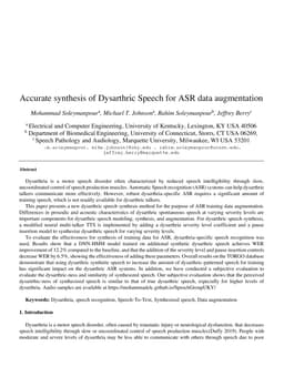 Accurate synthesis of Dysarthric Speech for ASR data augmentation
