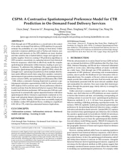 CSPM: A Contrastive Spatiotemporal Preference Model for CTR Prediction
  in On-Demand Food Delivery Services