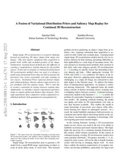 A Fusion of Variational Distribution Priors and Saliency Map Replay for
  Continual 3D Reconstruction