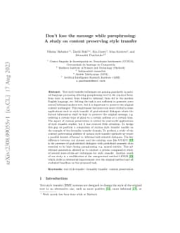 Don't lose the message while paraphrasing: A study on content preserving
  style transfer