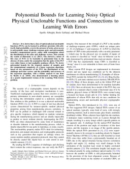 Polynomial Bounds for Learning Noisy Optical Physical Unclonable
  Functions and Connections to Learning With Errors