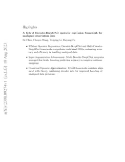 A hybrid Decoder-DeepONet operator regression framework for unaligned
  observation data