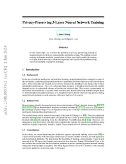 Privacy-Preserving 3-Layer Neural Network Training