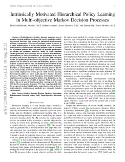 Intrinsically Motivated Hierarchical Policy Learning in Multi-objective
  Markov Decision Processes
