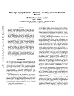 Breaking Language Barriers: A Question Answering Dataset for Hindi and
  Marathi