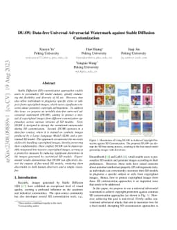 DUAW: Data-free Universal Adversarial Watermark against Stable Diffusion
  Customization