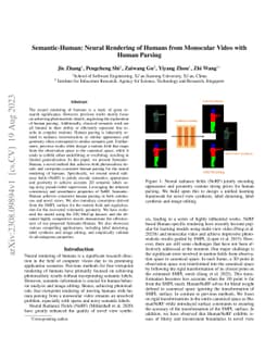 Semantic-Human: Neural Rendering of Humans from Monocular Video with
  Human Parsing
