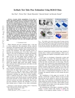 In-Rack Test Tube Pose Estimation Using RGB-D Data