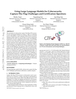 Using Large Language Models for Cybersecurity Capture-The-Flag
  Challenges and Certification Questions