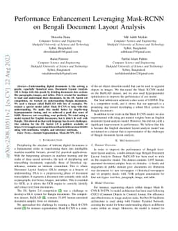 Performance Enhancement Leveraging Mask-RCNN on Bengali Document Layout
  Analysis