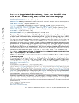 UbiPhysio: Support Daily Functioning, Fitness, and Rehabilitation with
  Action Understanding and Feedback in Natural Language