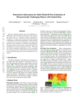 Polarimetric Information for Multi-Modal 6D Pose Estimation of
  Photometrically Challenging Objects with Limited Data