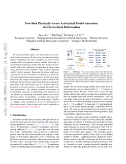 Few-Shot Physically-Aware Articulated Mesh Generation via Hierarchical
  Deformation