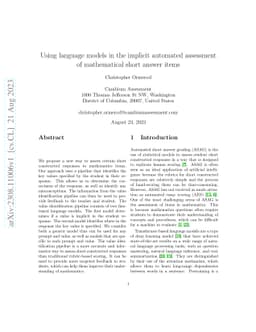 Using language models in the implicit automated assessment of
  mathematical short answer items