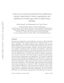 A three in one bottom-up framework for simultaneous semantic
  segmentation, instance segmentation and classification of multi-organ nuclei
  in digital cancer histology