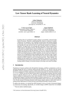 Low Tensor Rank Learning of Neural Dynamics