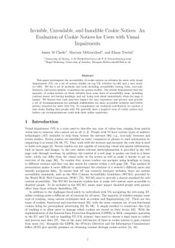 Invisible, Unreadable, and Inaudible Cookie Notices: An Evaluation of
  Cookie Notices for Users with Visual Impairments
