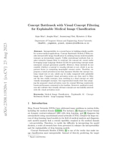 Concept Bottleneck with Visual Concept Filtering for Explainable Medical
  Image Classification