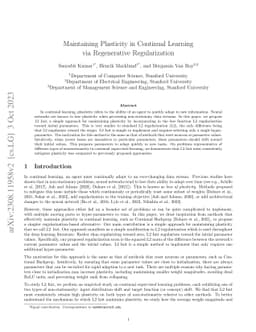 Maintaining Plasticity in Continual Learning via Regenerative
  Regularization
