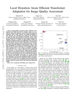 Local Distortion Aware Efficient Transformer Adaptation for Image
  Quality Assessment