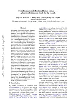 From Instructions to Intrinsic Human Values -- A Survey of Alignment
  Goals for Big Models