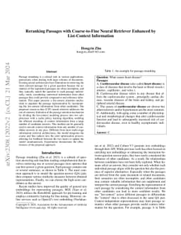Reranking Passages with Coarse-to-Fine Neural Retriever Enhanced by
  List-Context Information
