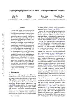 Aligning Language Models with Offline Learning from Human Feedback