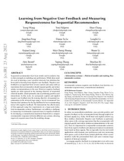 Learning from Negative User Feedback and Measuring Responsiveness for
  Sequential Recommenders