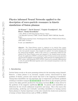 Physics informed Neural Networks applied to the description of
  wave-particle resonance in kinetic simulations of fusion plasmas