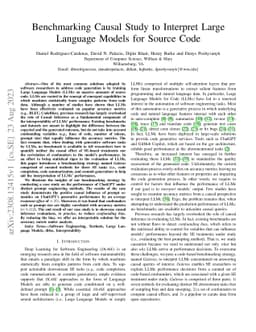 Benchmarking Causal Study to Interpret Large Language Models for Source
  Code