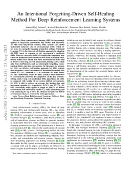 An Intentional Forgetting-Driven Self-Healing Method For Deep
  Reinforcement Learning Systems
