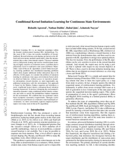 Conditional Kernel Imitation Learning for Continuous State Environments