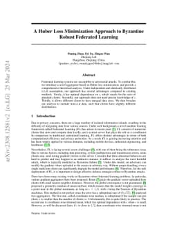 A Huber Loss Minimization Approach to Byzantine Robust Federated
  Learning