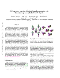 Self-supervised Learning of Implicit Shape Representation with Dense
  Correspondence for Deformable Objects