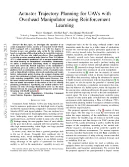 Actuator Trajectory Planning for UAVs with Overhead Manipulator using
  Reinforcement Learning