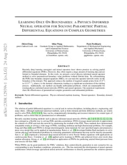 Learning Only On Boundaries: a Physics-Informed Neural operator for
  Solving Parametric Partial Differential Equations in Complex Geometries