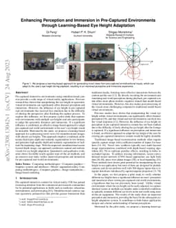 Enhancing Perception and Immersion in Pre-Captured Environments through
  Learning-Based Eye Height Adaptation
