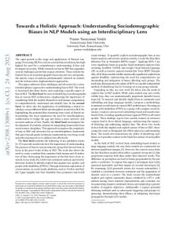 Towards a Holistic Approach: Understanding Sociodemographic Biases in
  NLP Models using an Interdisciplinary Lens
