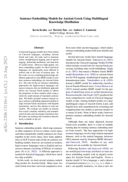 Sentence Embedding Models for Ancient Greek Using Multilingual Knowledge
  Distillation